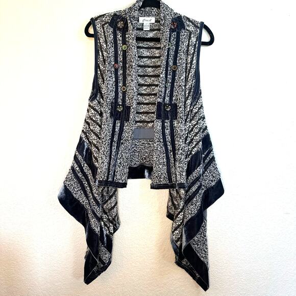 Anis.A Women's Gray Black Stretch Open Front Wrap Vest Sweaters Size Large - Picture 2 of 10